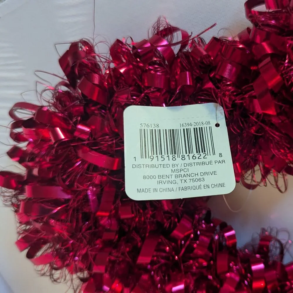 NWT Red Curly Tinsel Heart Decoration Valentine's Day Gift Party Decor Ashland